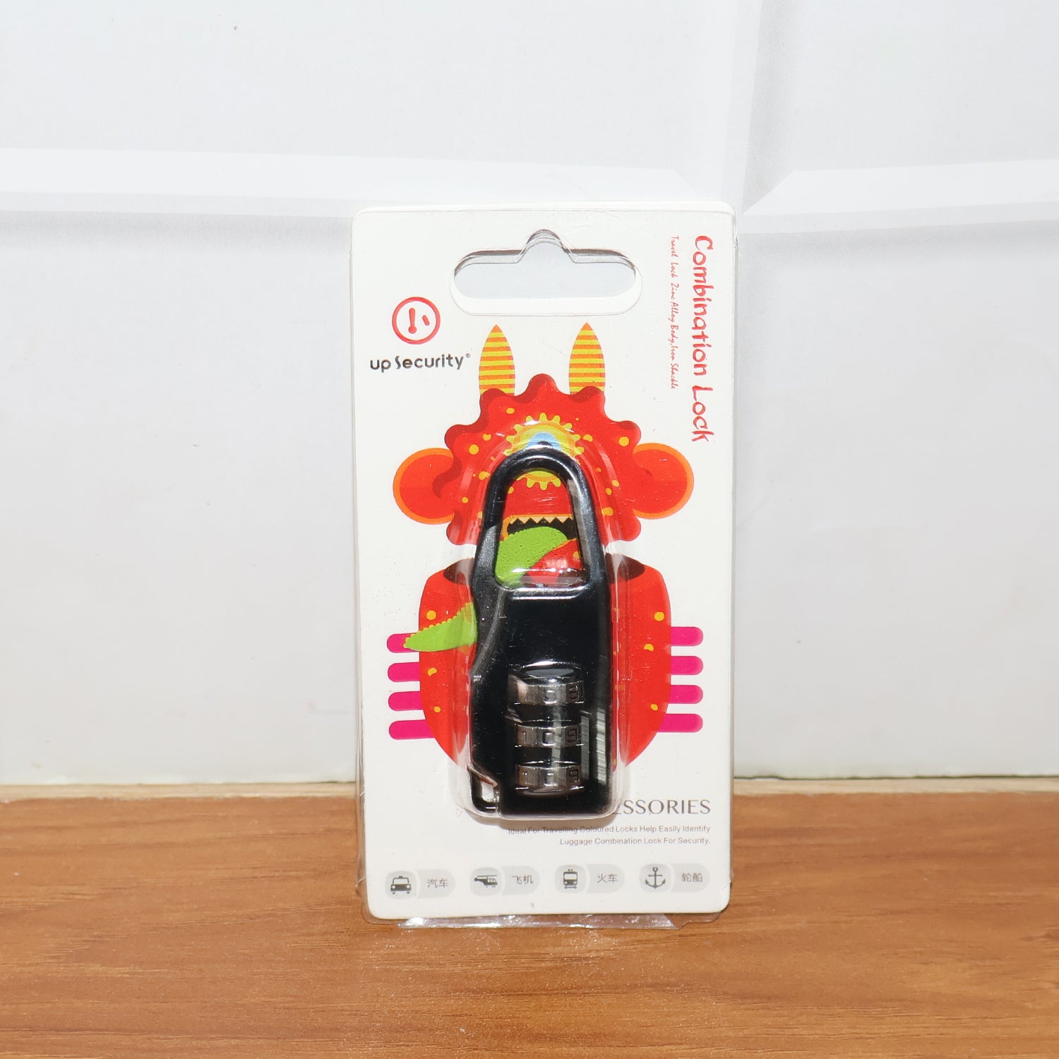 Wukusy secure 3-digit combination travel lock showing black body and numbered dials for luggage security.
