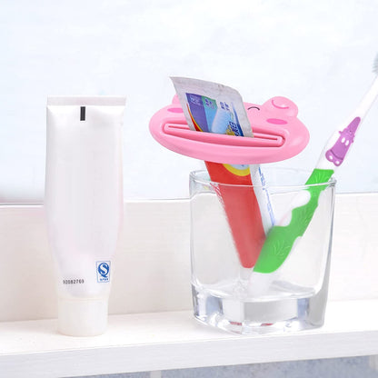 Wukusy 3.5-inch animal-shaped toothpaste tube squeezer for extruding toothpaste, facial wash, or tomato sauce from tubular containers.