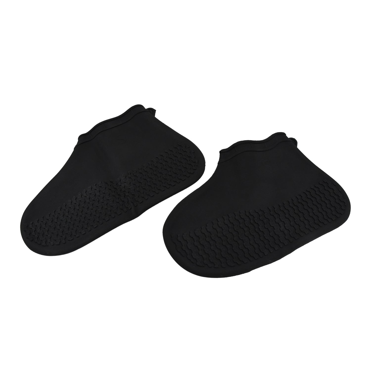 Wukusy non-slip silicone rain shoe covers in small size, waterproof and reusable, shown folded and ready to wear for wet conditions.