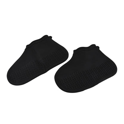Wukusy non-slip silicone rain shoe covers in small size, waterproof and reusable, shown folded and ready to wear for wet conditions.