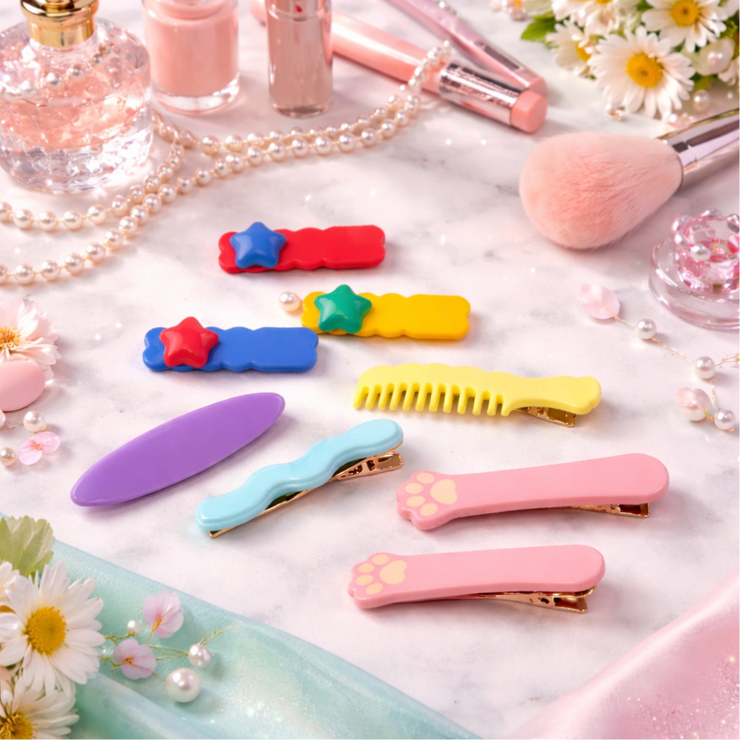 Set of Wukusy cute stylish hair clips with mixed design, featuring colorful and decorative hair accessories for versatile styling.