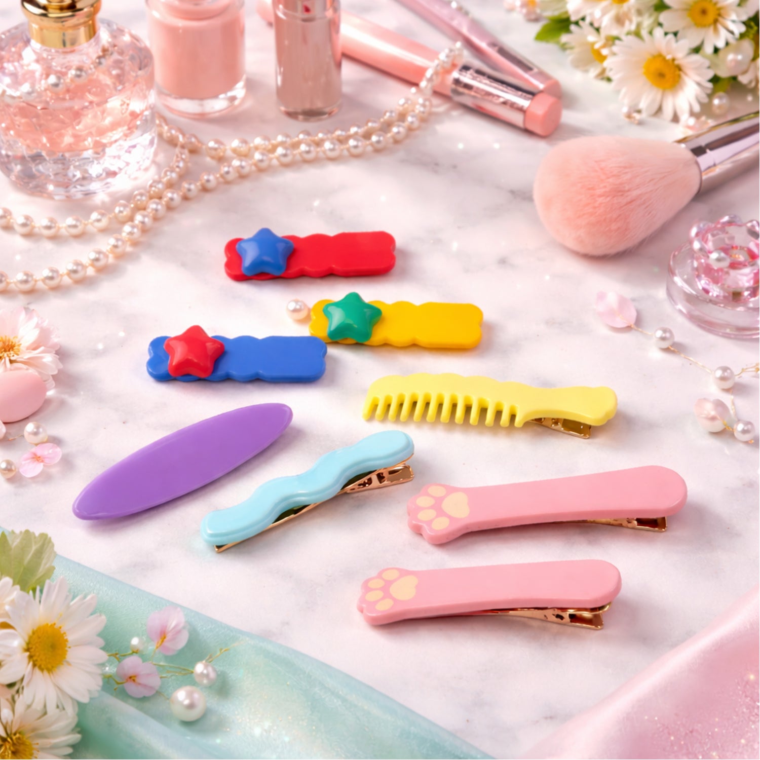 Set of Wukusy cute stylish hair clips with mixed design, featuring colorful and decorative hair accessories for versatile styling.