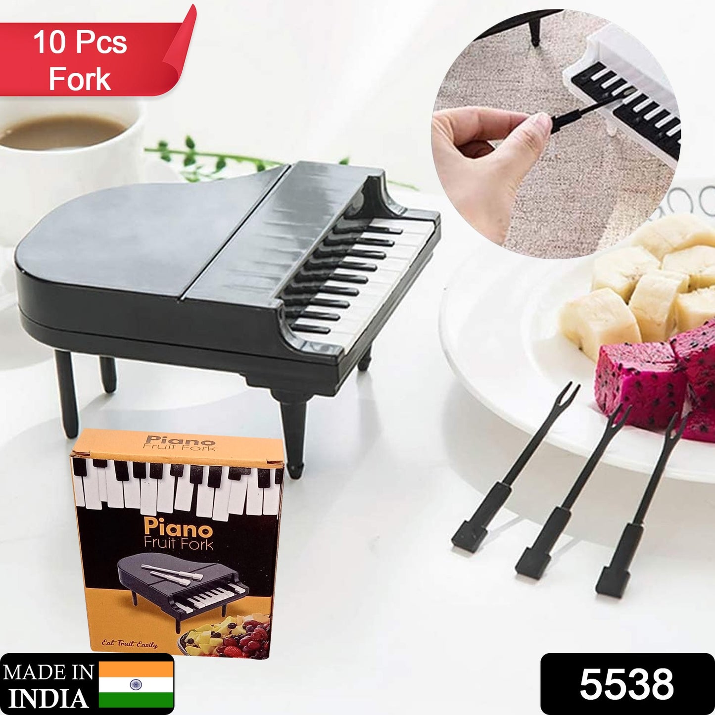 Wukusy 10-piece creative piano-themed fruit forks set for dessert and snack picking, ideal for kitchen and dining use.