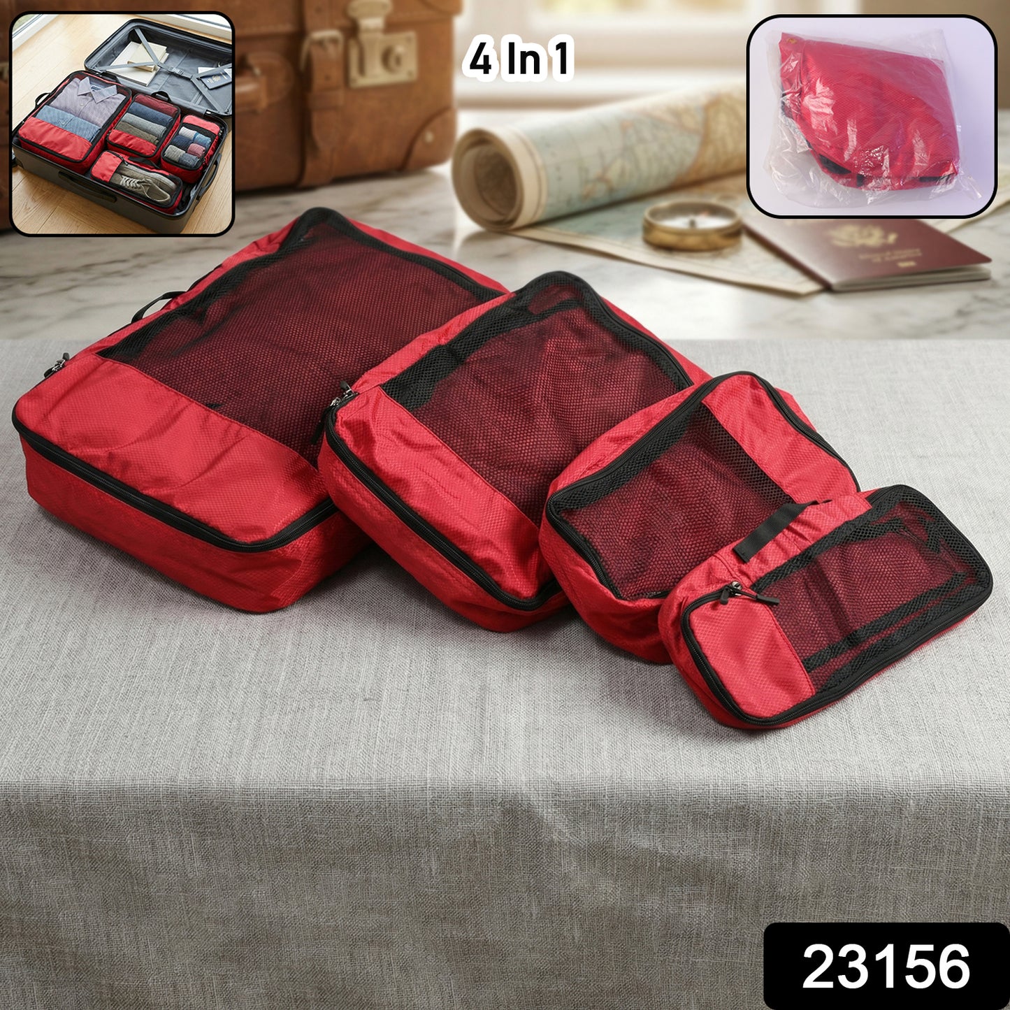 Wukusy 4-in-1 travel organizer packing cubes set with four different sizes for efficient luggage organization and space saving.
