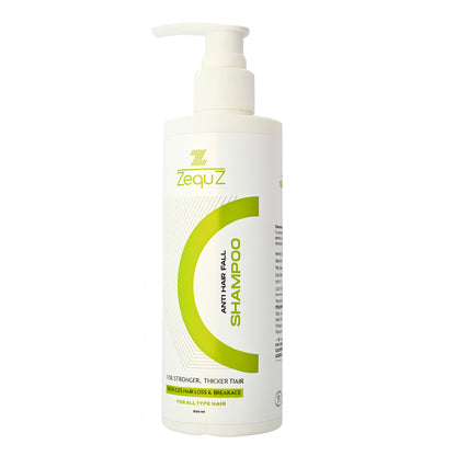 Wukusy Zequz Anti Hair Fall Shampoo bottle, 250ml, with shampoo and hair health benefits, on a white background