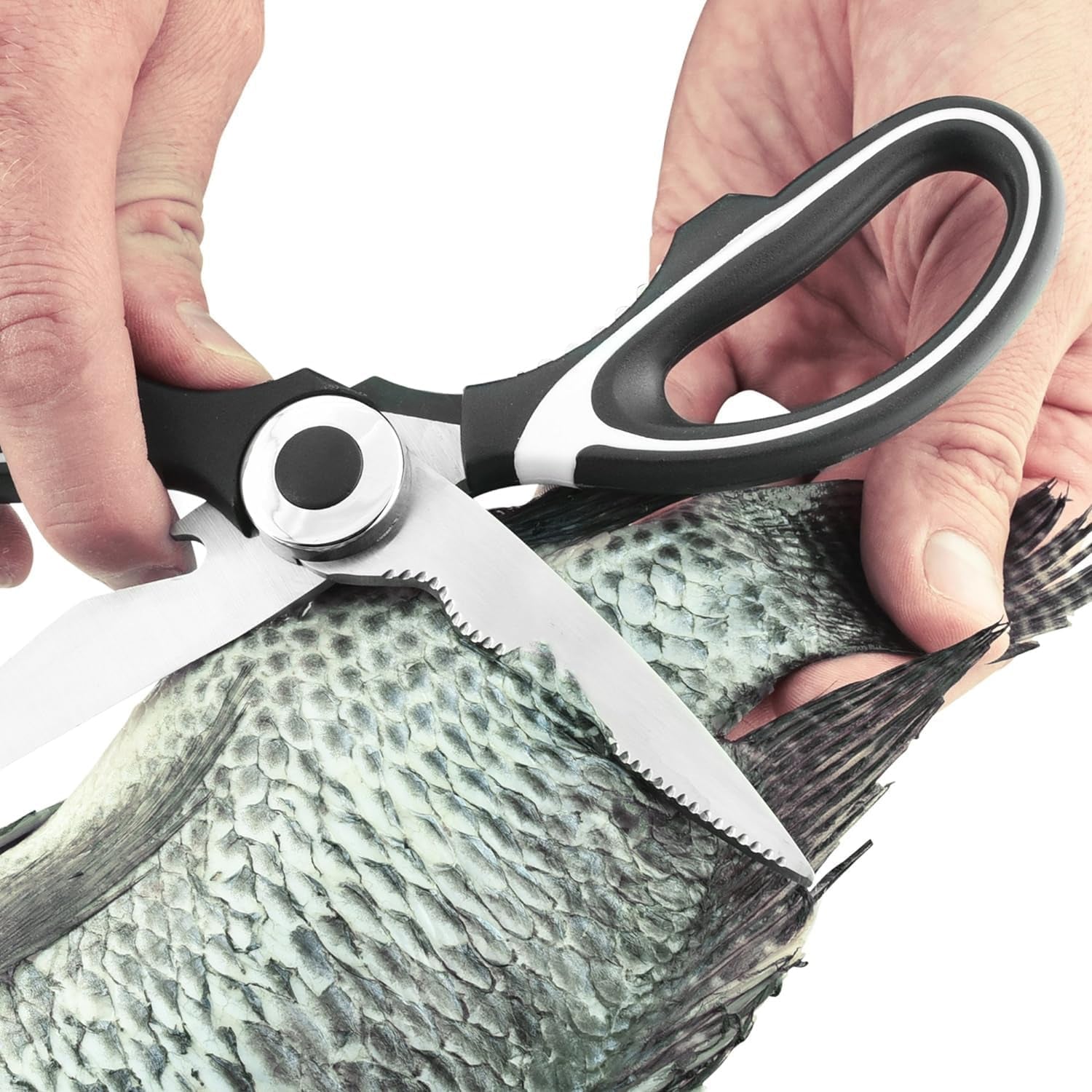 Wukusy 3-in-1 multipurpose kitchen scissors with steel blades, versatile for cutting and slicing in the kitchen.