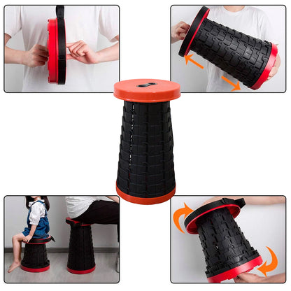 Wukusy retractable folding stool for home improvement, showing compact design and sturdy frame in a home setting.