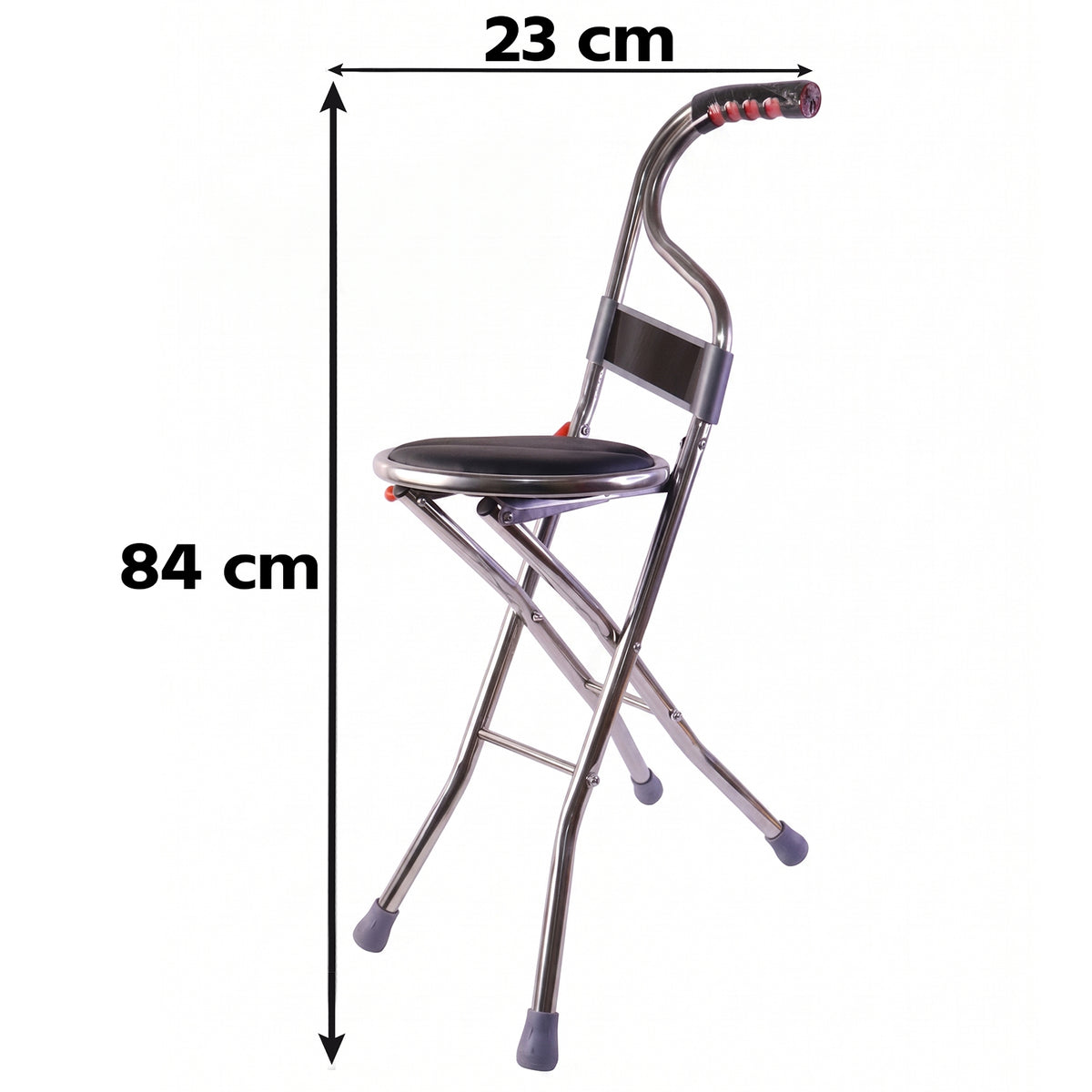 Wukusy folding walking stick with seat and backrest, 4-leg cane stool chair, portable and lightweight for stability and comfort