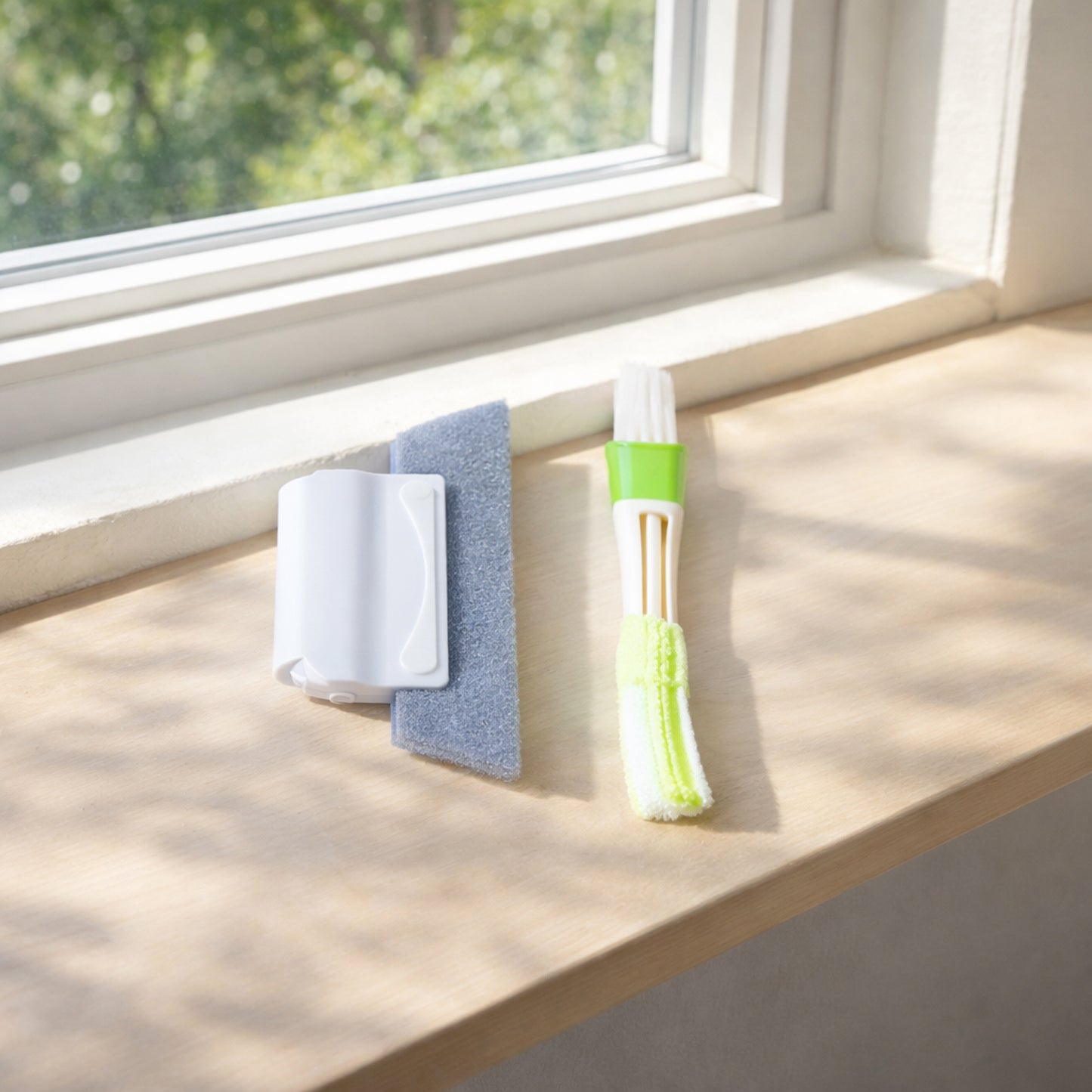 Wukusy 2-piece multipurpose window and surface cleaning tool set with squeegee and scrubber for versatile cleaning tasks