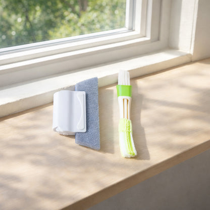 Wukusy 2-piece multipurpose window and surface cleaning tool set with squeegee and scrubber for versatile cleaning tasks