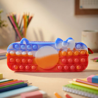 Wukusy multifunction Pop It pencil pouch with colorful silicone bubbles, compact design for stationery storage.