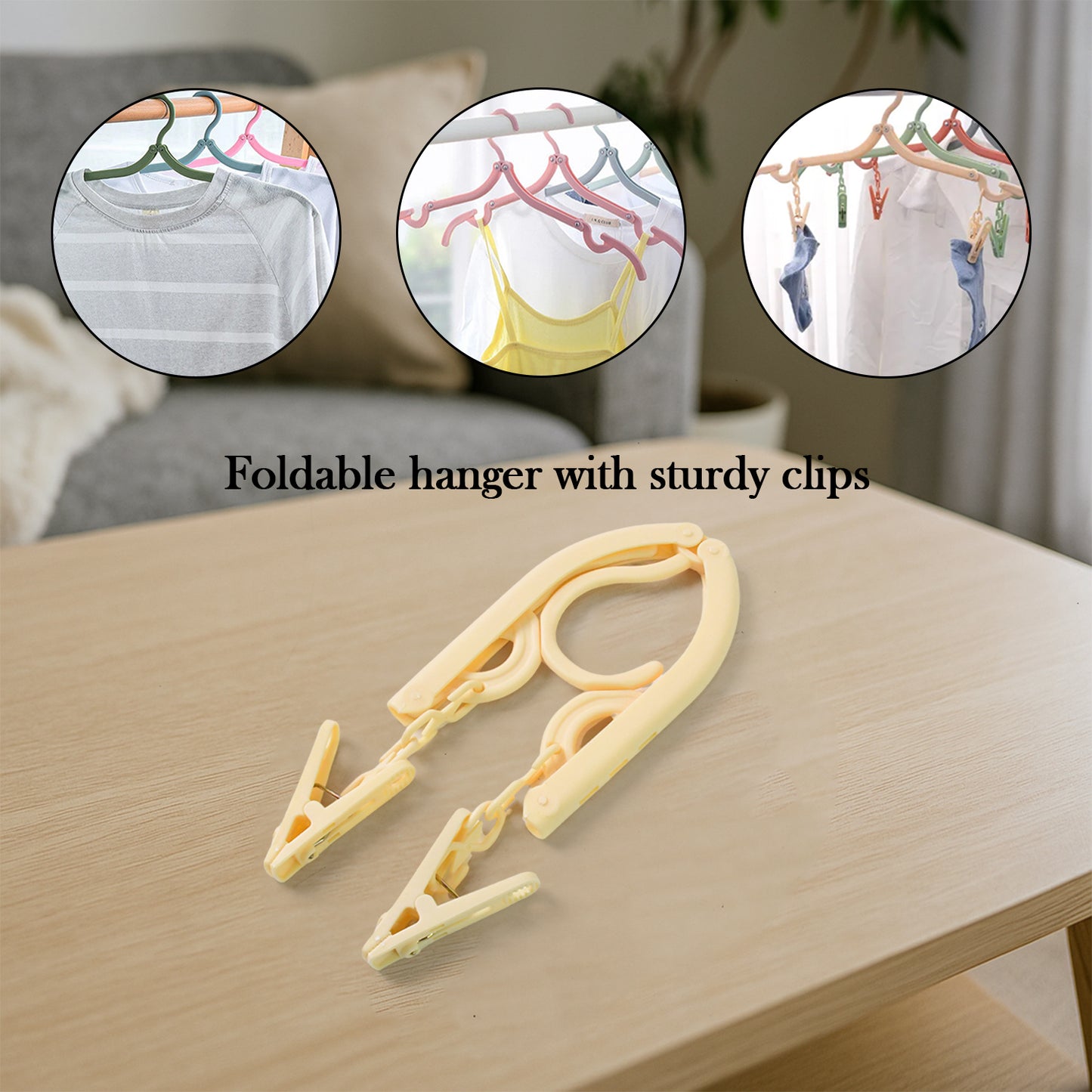 Wukusy foldable cloth hanger with dual clips, compact home improvement tool for hanging clothes or accessories.