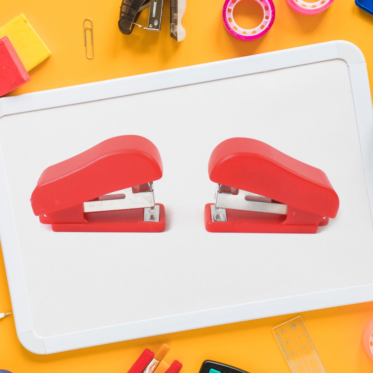 Wukusy mini stapler with staples and pin set, compact office tool for binding papers, shown with stapler and pins in the image.