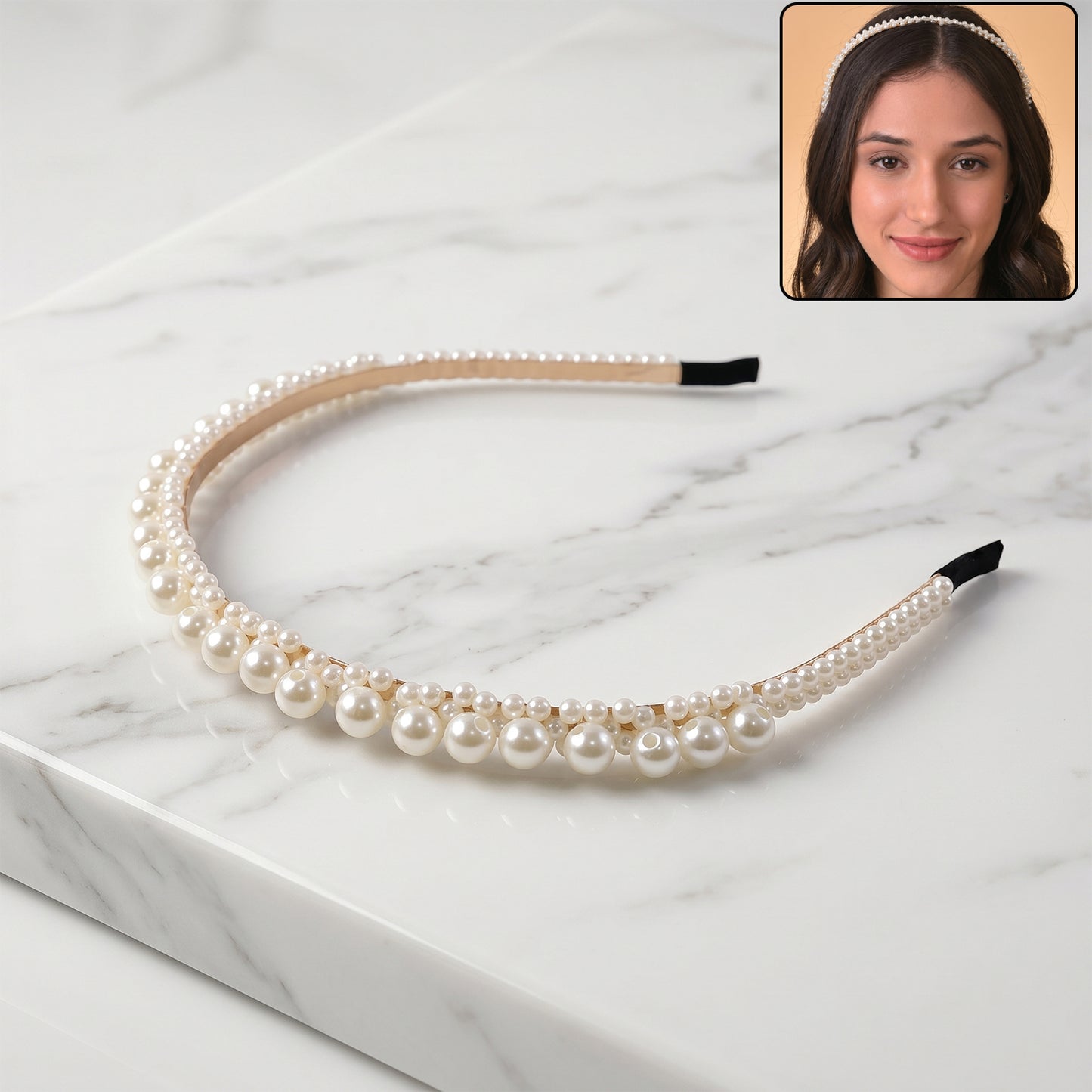 Wukusy elegant pearl-studded hairband for women, daily wear headband with decorative pearls, stylish hair accessory for women