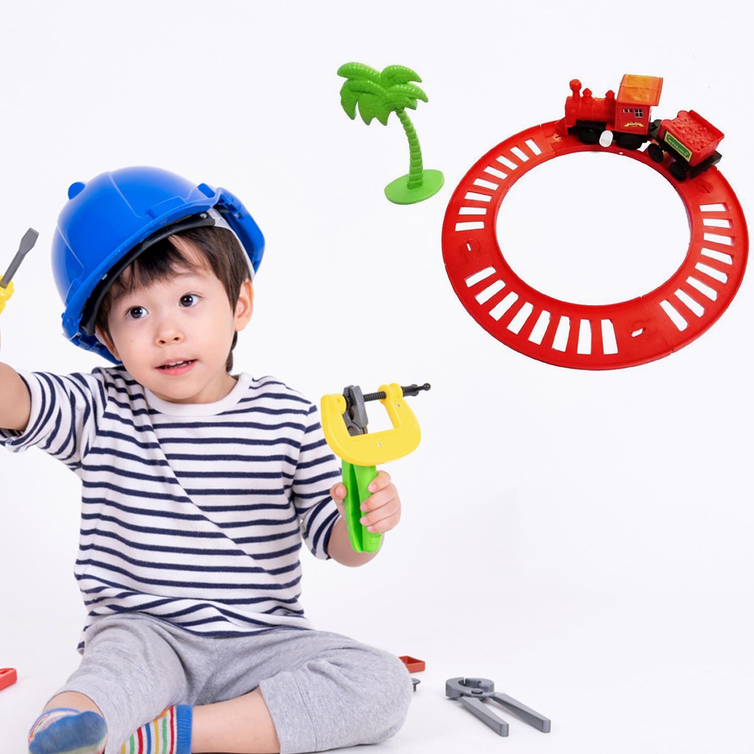 Wukusy 4470 World Express Mini Train Play Set for kids with colorful toy train and track pieces on a play surface.