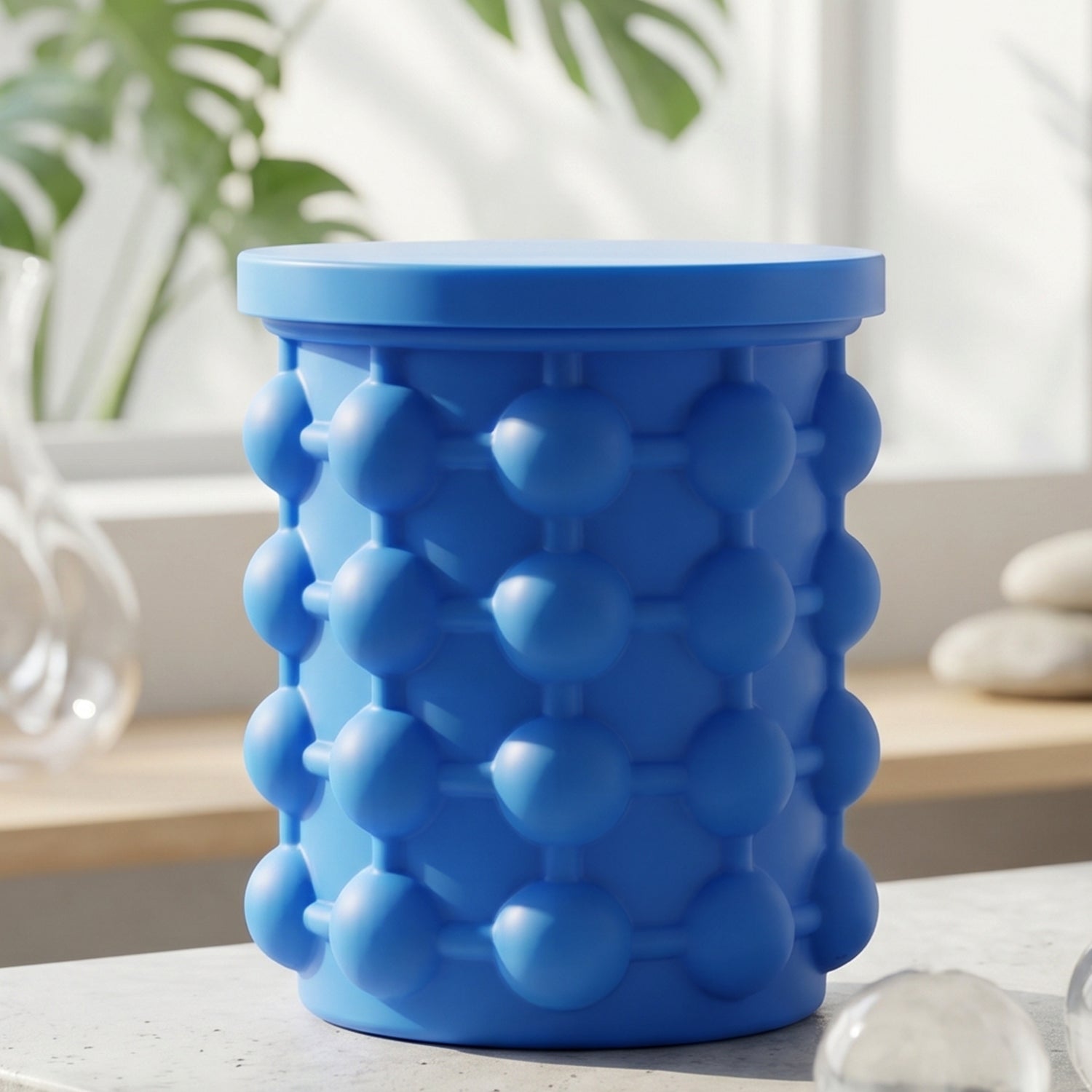 Wukusy silicone ice cube maker cup with lid, squeeze to pop design, space-saving mold for making ice cubes.