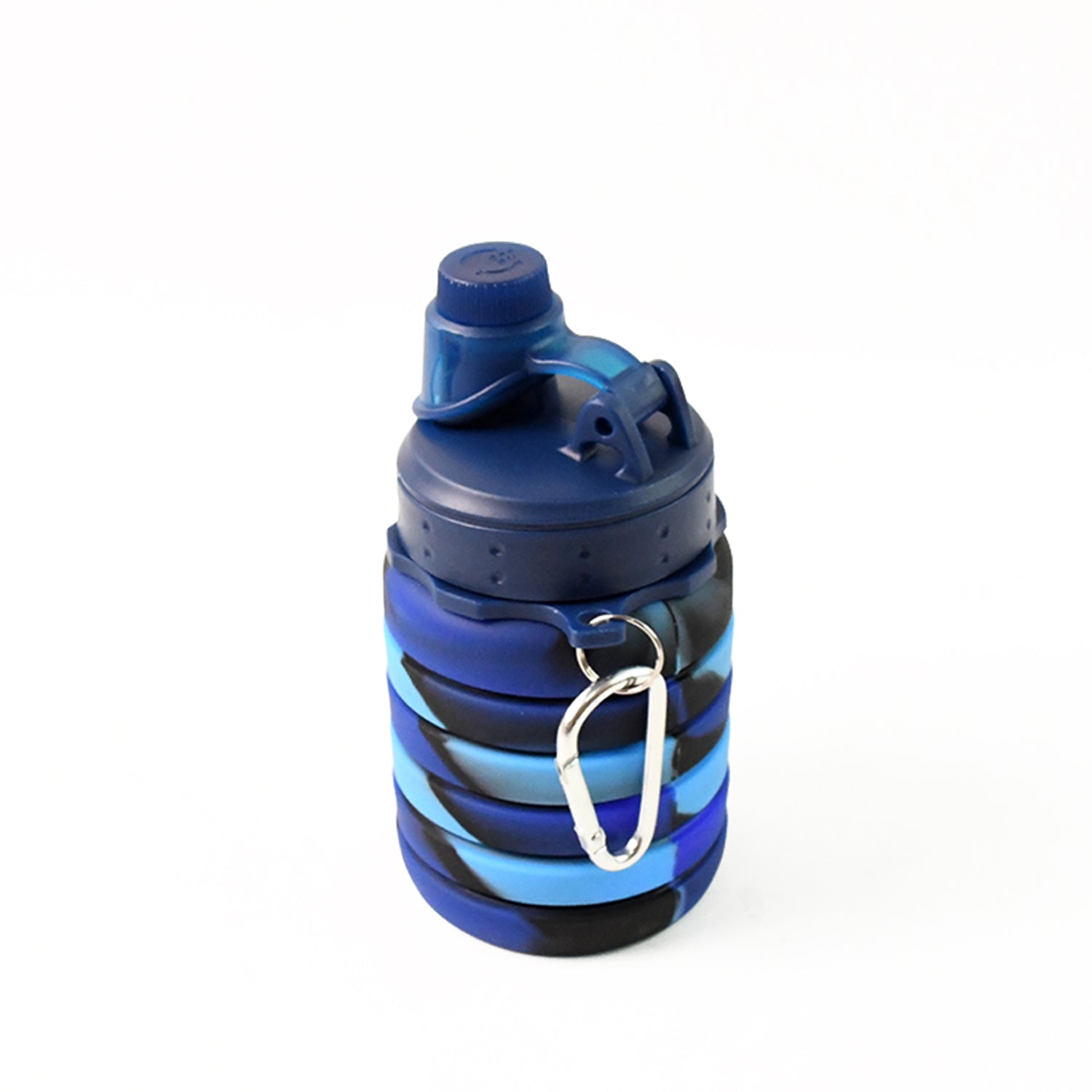 Wukusy silicone foldable water bottle, 500ml capacity, 24cm tall, collapsible design, shown in a compact, portable form.