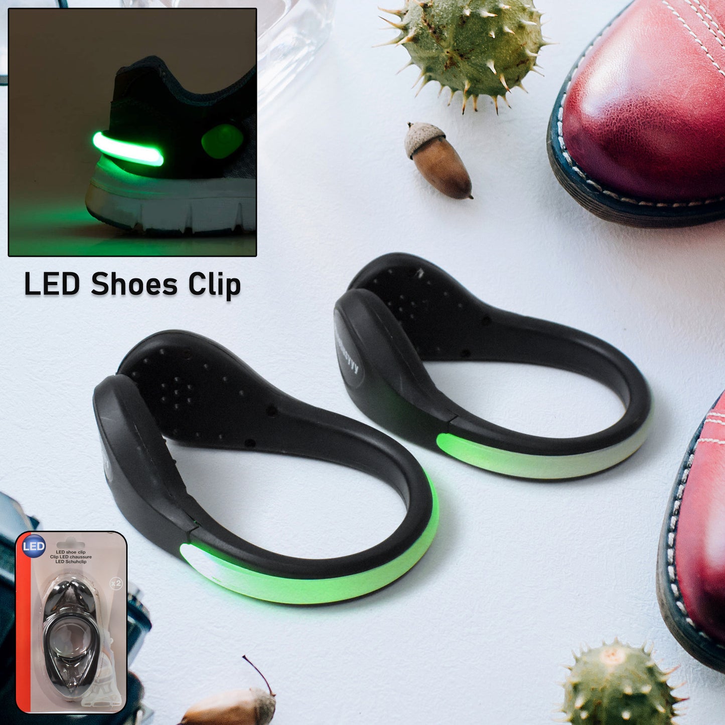 Wukusy LED shoes clip lights, a pair of colorful light-up accessories designed for sneakers, visible with vibrant illumination.