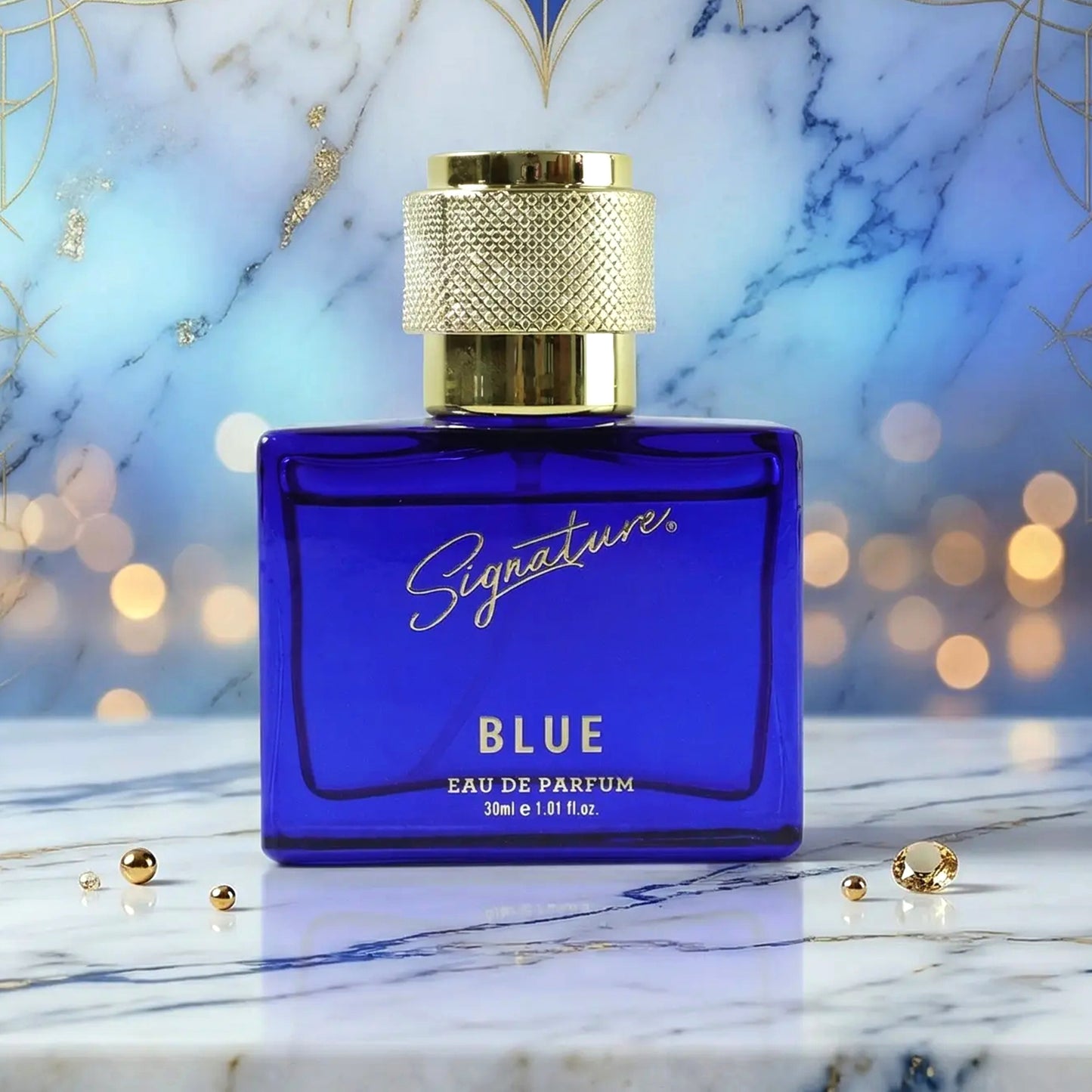 Wukusy Signature Premium Blue Eau De Perfume 30ml bottle with elegant packaging and blue accents.