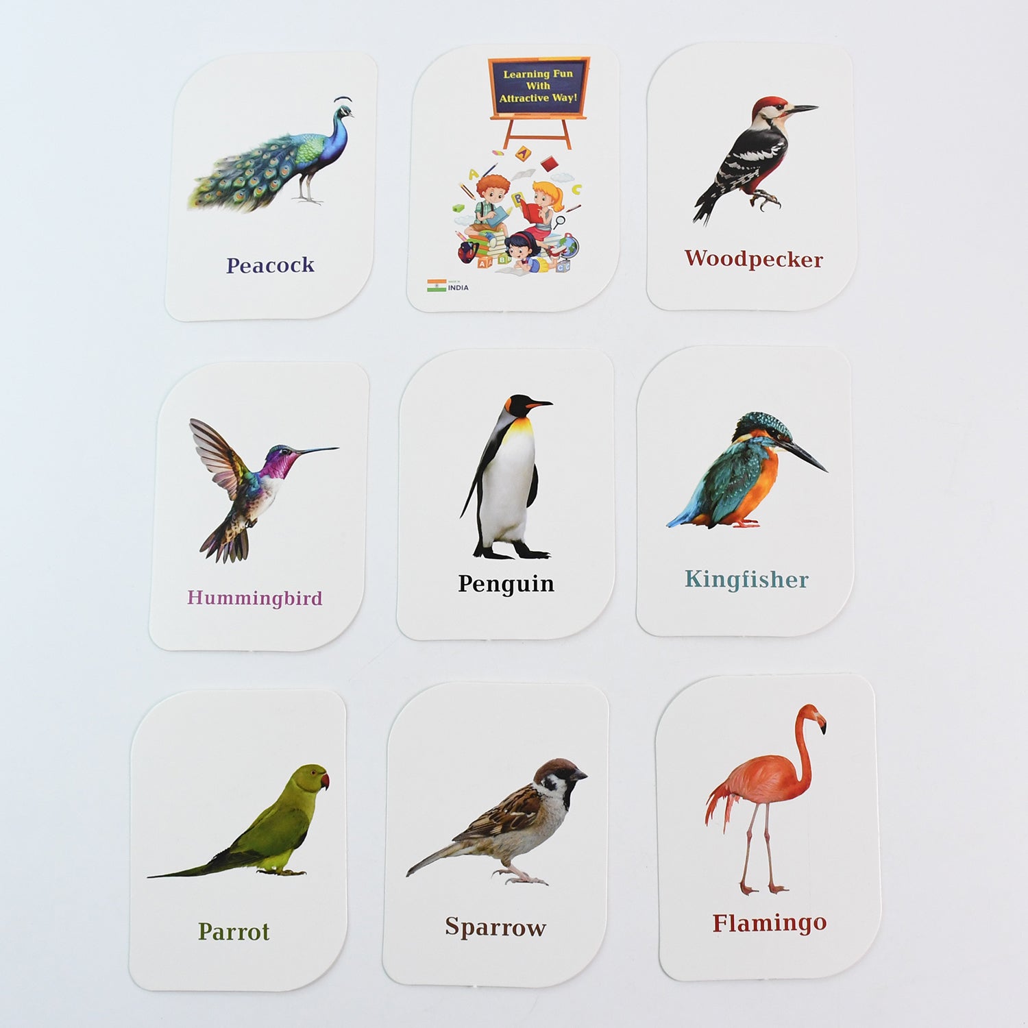 Wukusy Kidkraft Early Learner educational flashcards featuring colorful bird illustrations for children’s learning toys.