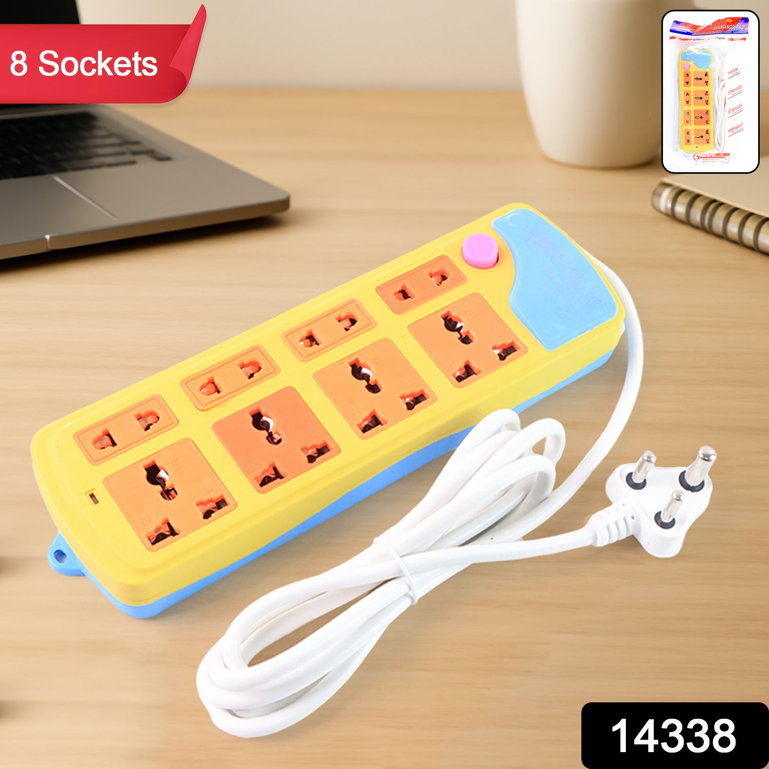 Wukusy multi socket extension board with 8 power sockets and a power switch, designed for versatile electrical connectivity.