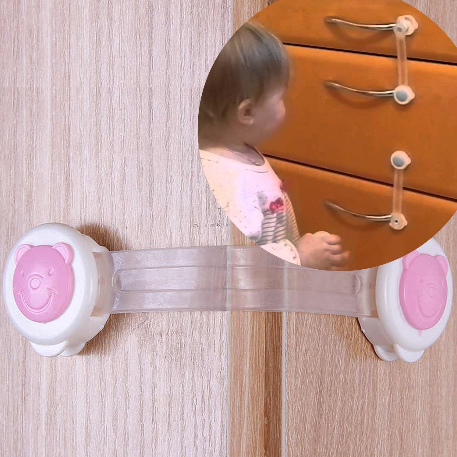 Wukusy baby proofing child safety strap lock for home safety, shown installed on furniture to prevent child access.