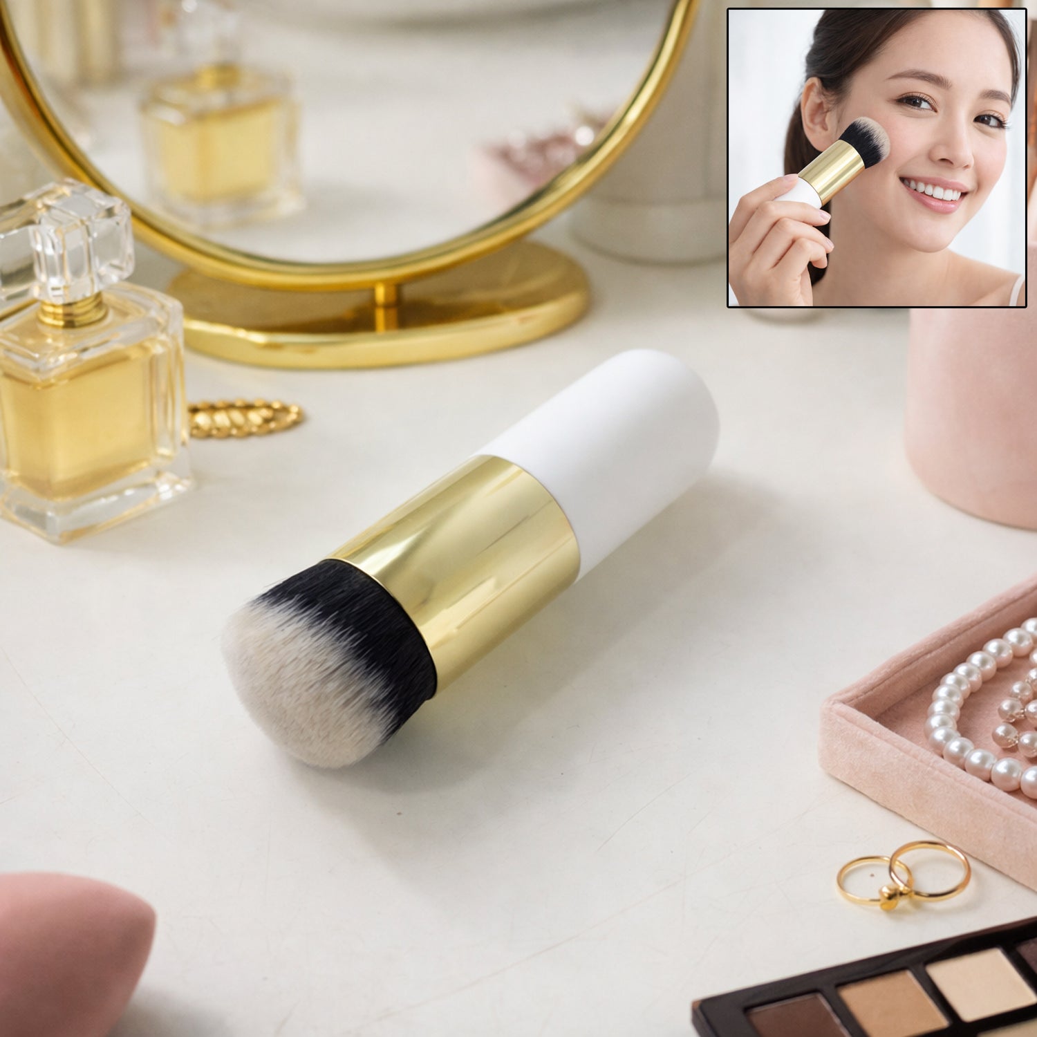 Wukusy professional makeup face brush with soft bristles, ideal for applying foundation and blending makeup smoothly.