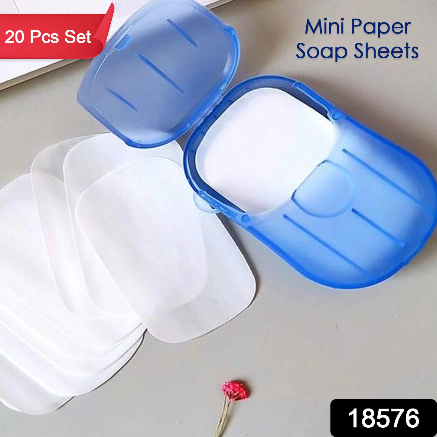 Wukusy portable travel paper soap sheets in a mini box, 20 mixed color sheets for easy hand cleaning on the go.