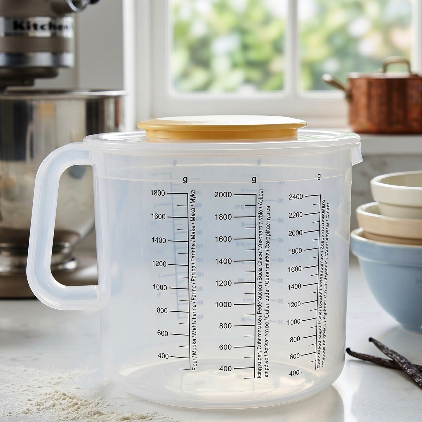 Plastic measurement storage box with lid by Wukusy, featuring clear plastic design and secure lid for organized storage.