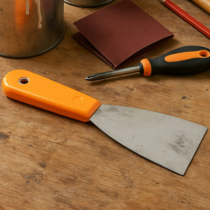 Wukusy garden putty knife set with soft rubber handle, single tool with wide metal blade for scraping and smoothing surfaces.