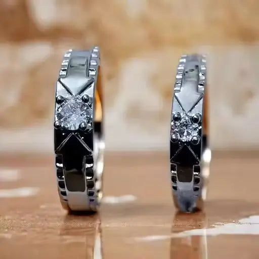 Silver-plated sterling twin flame couple rings with American diamond, adjustable and free size, perfect for romantic jewelry by Ekom.