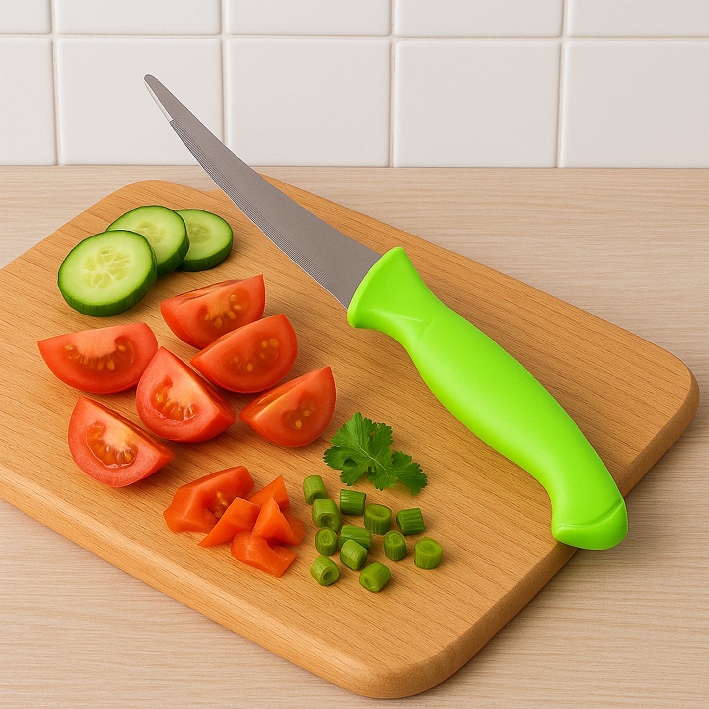 Wukusy premium multipurpose kitchen knife with soft ergonomic handle, sharp blade for versatile food prep in home and kitchen.
