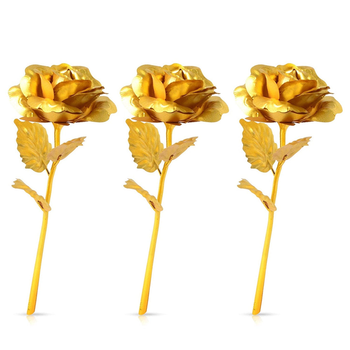 Set of three golden rose decorations by Wukusy, ideal for home, office, or cafe decor.