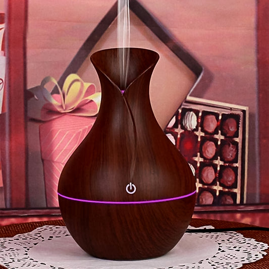 Wukusy mini wooden vase diffuser humidifier for office, cool mist atomization, 130ml capacity, decorative wooden design
