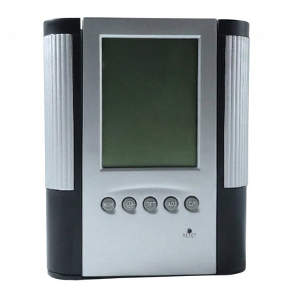 Wukusy multifunction digital desk calendar clock with pen holder, featuring a modern design and digital display on a workspace.