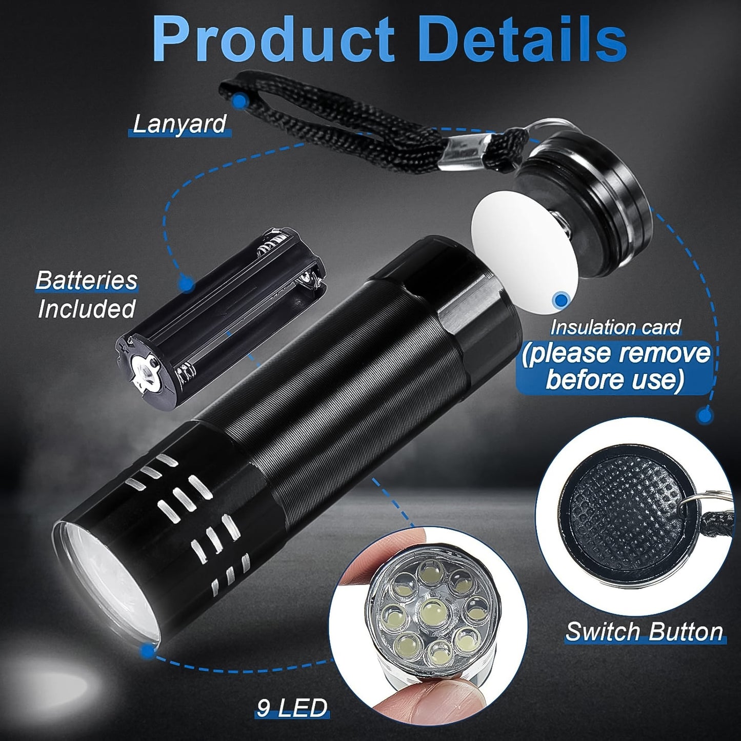 Wukusy portable mini torch with super-bright beam, battery operated, compact travel size, includes one 3AAA battery
