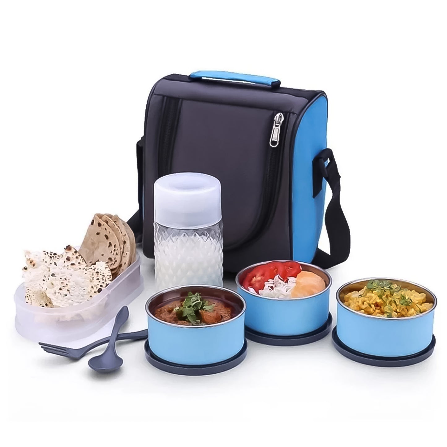 Wukusy 5106 all-in-one lunch box with fabric bag, ideal for office and school lunch storage, featuring multiple compartments and durable design.
