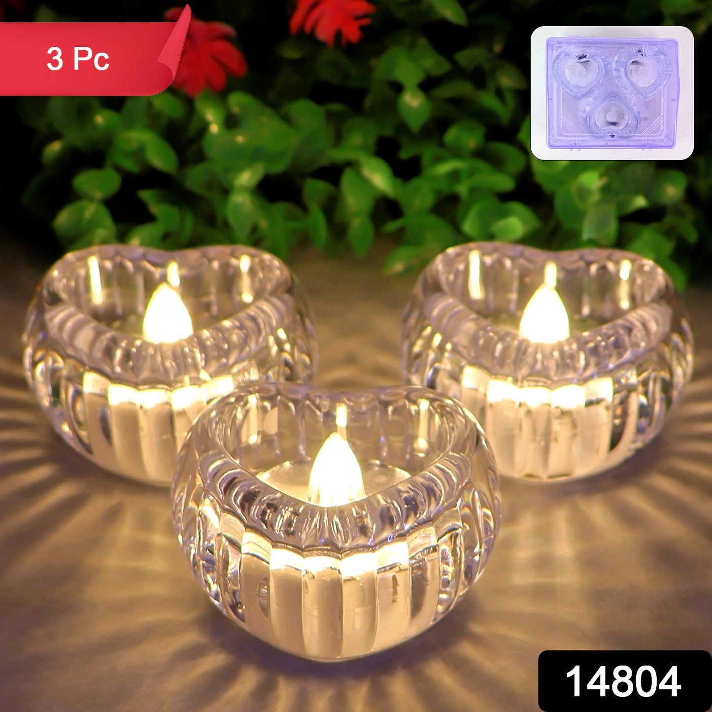 Set of 3 Wukusy heart-shaped LED flameless decorative candles with warm glow and realistic flickering effect.