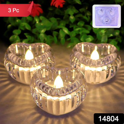 Set of 3 Wukusy heart-shaped LED flameless decorative candles with warm glow and realistic flickering effect.
