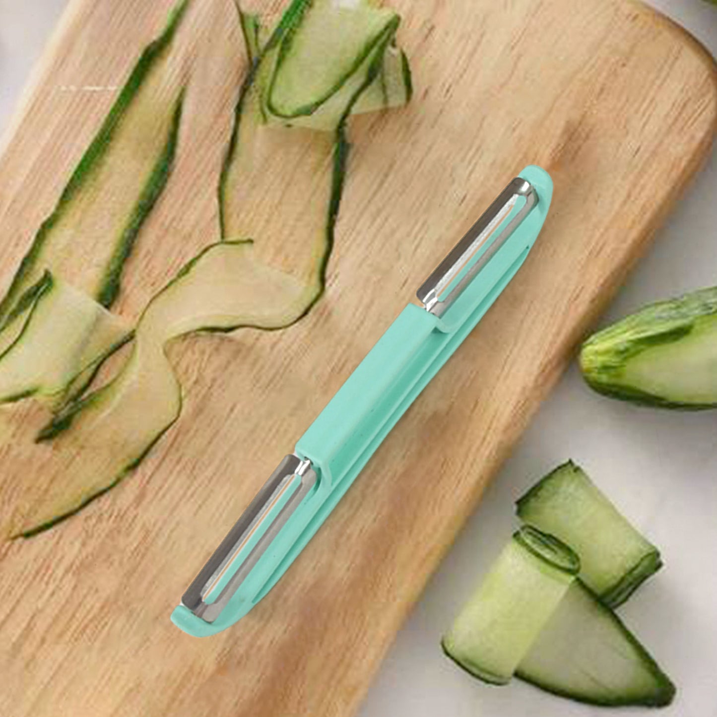 Wukusy double-sided stainless steel potato peeler with ergonomic handle, ideal for efficient vegetable peeling in the kitchen