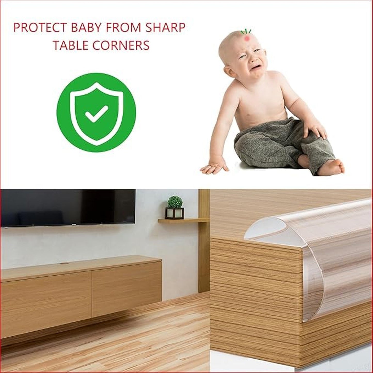 Wukusy soft adhesive edge protector strip for furniture, 3 meters, baby safety guard with cushioning on smooth surface