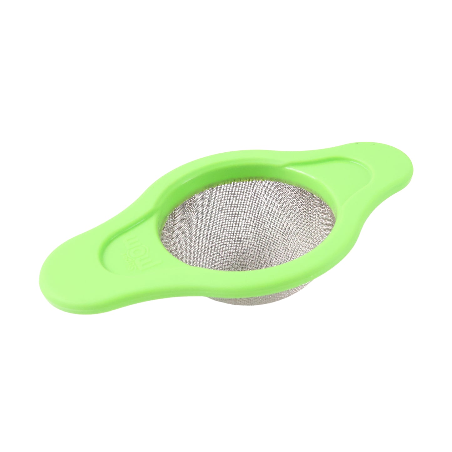 Wukusy stainless steel mesh strainer with dual handle plastic frame, ideal for sifting and straining in the kitchen.