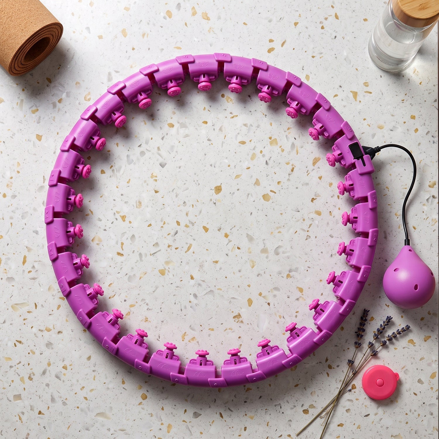 Wukusy smart fitness hula hoop with detachable weighted ball for waist exercise, shown assembled with adjustable size and grip.