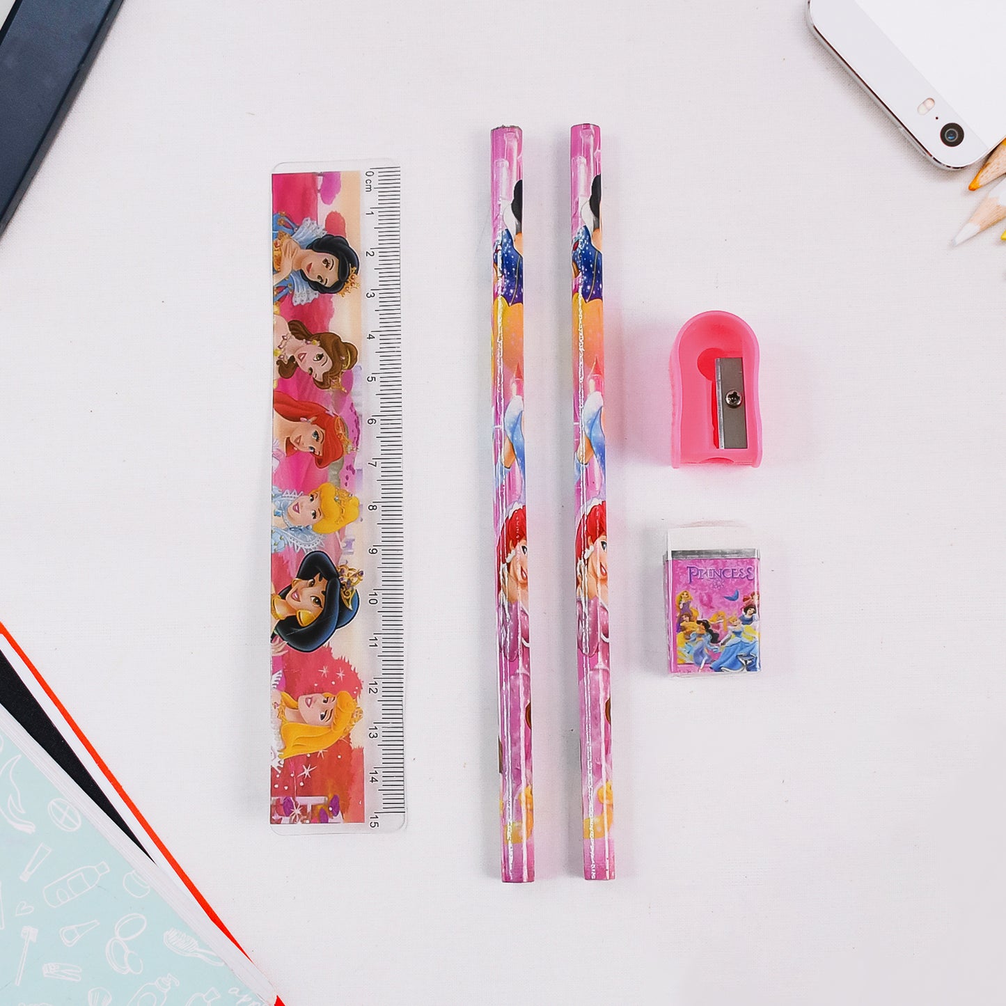 Wukusy 5-piece cartoon wooden pencil set for kids, includes colorful pencils ideal for school, art, and gift purposes.