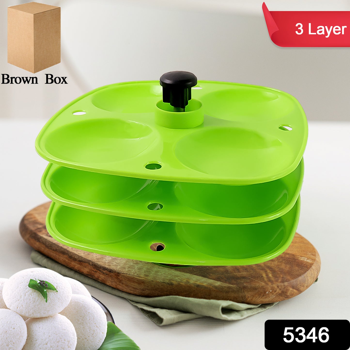 Wukusy 3-layer Idli stand for household kitchen, used for holding and serving idlis with multiple tiers and sturdy design.