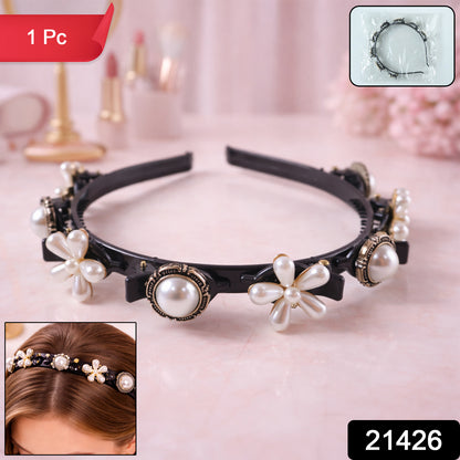 Luxury pearl floral hair band for women and girls by Wukusy, featuring elegant pearl and flower design on a stylish hair accessory.