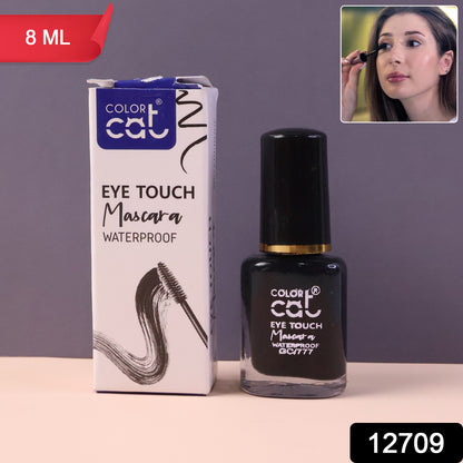 Wukusy Color Cat Eye Touch Waterproof Mascara in 8ml, showcasing the sleek black tube and brush applicator for bold eye definition.
