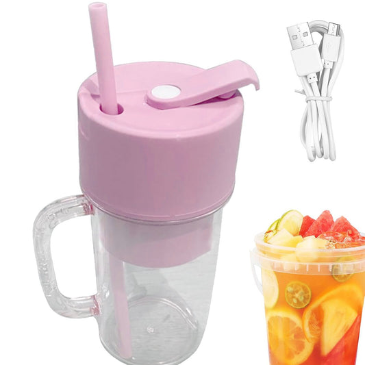 Wukusy 2-in-1 portable juice blender with handle, stainless steel blades, USB rechargeable, compact design for smoothies and fresh juice.