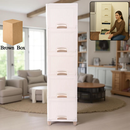 Wukusy 5-layer plastic storage drawer cabinet with multiple compartments, ideal for home and office organization.