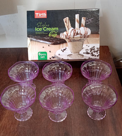 Set of six Wukusy crystal plastic ice-cream bowls for serving sundaes, desserts, snacks, fruit, pudding, or dips in home and kitchen use.